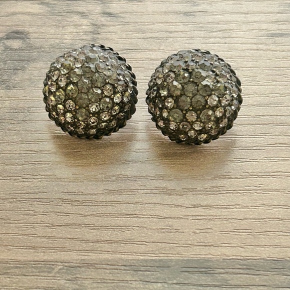 Vintage ABS Pave Rhinestone Domed Stud Earrings Vintage Glam - Picture 3 of 8